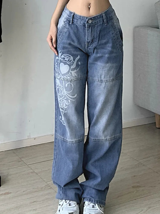 Y2K Dames Hoos Bedrukte Cargo Jeans