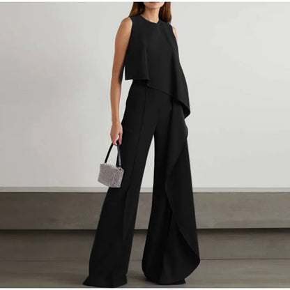 Casual, mouwloze, recht gesneden broek met een skinny voorkant en wijde pijpen voor vrouwen