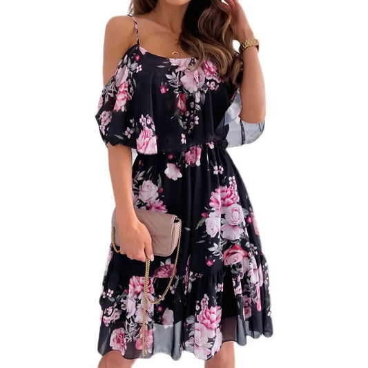 Bloemen jurkje met ruches en dunne bandjes, ideaal voor de zomer