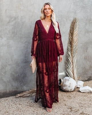 Eva | Kanten maxi jurk met split