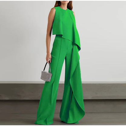 Casual, mouwloze, recht gesneden broek met een skinny voorkant en wijde pijpen voor vrouwen