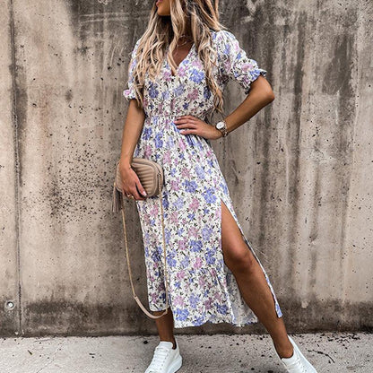 Ariana - Jurk met bloemenprint en split