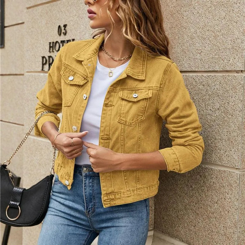 Marina | Duurzame damesjeansjas met knopen en chique zakken