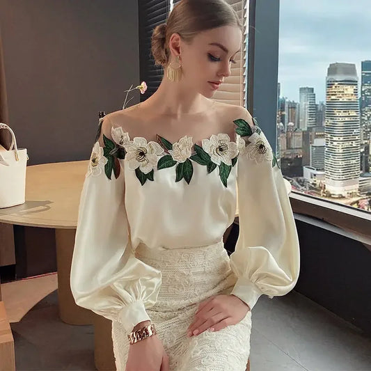 Saria Blouse | Off Shoulder Blouse met Bloemen