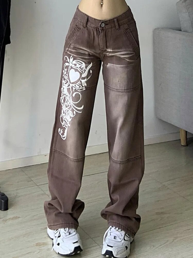 Y2K Dames Hoos Bedrukte Cargo Jeans