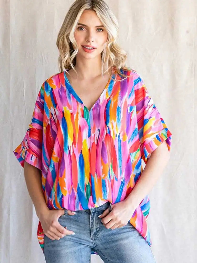 Jalys - Kleurrijke blouse met veren