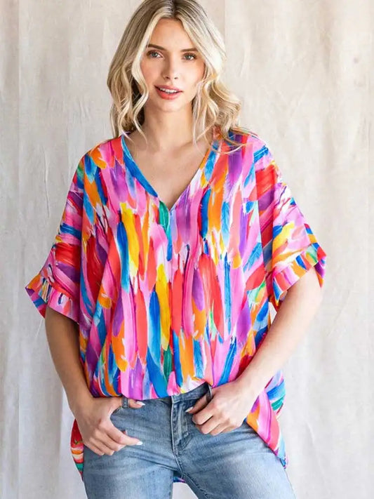 Jalys - Kleurrijke blouse met veren