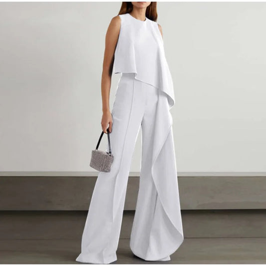 Casual, mouwloze, recht gesneden broek met een skinny voorkant en wijde pijpen voor vrouwen