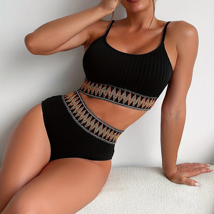 Seraphina® | Geribbeld bikinitopje en slipje met hoge taille