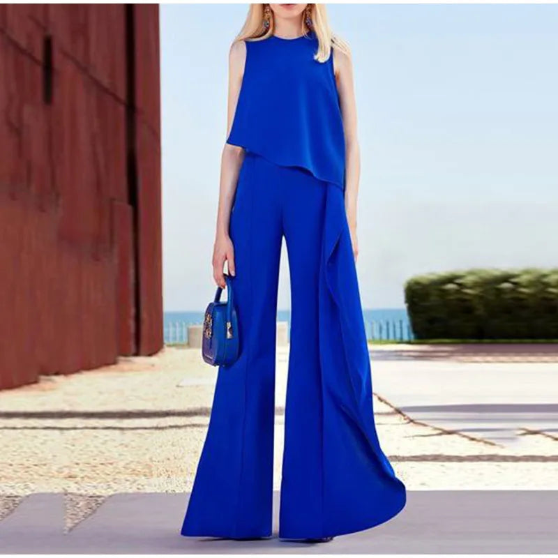 Casual, mouwloze, recht gesneden broek met een skinny voorkant en wijde pijpen voor vrouwen