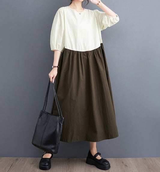 Sandra - Witte oversized patchwork linnen jurk