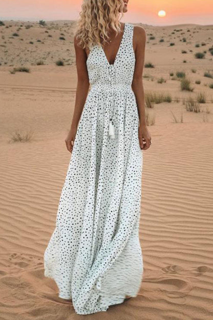 Sariah - V-hals patchwork polka dot bohemian trapeze jurken