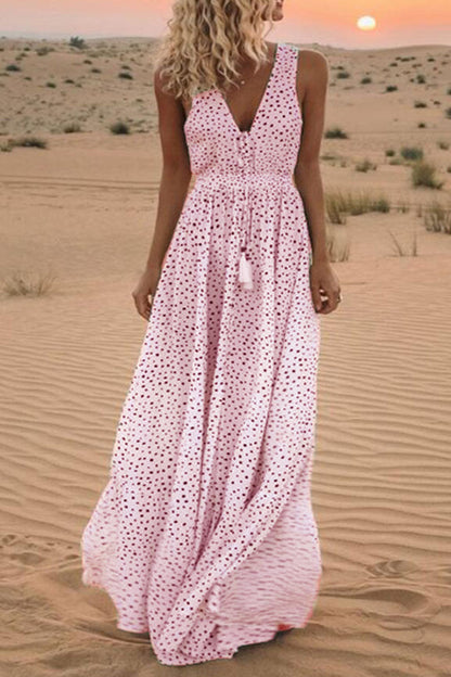 Sariah - V-hals patchwork polka dot bohemian trapeze jurken
