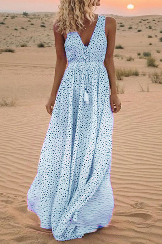 Sariah - V-hals patchwork polka dot bohemian trapeze jurken