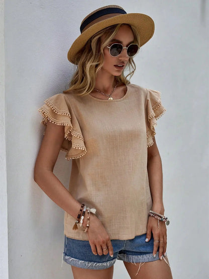 Camillia - Vrouwelijke Blouse met Ruchesmouwen