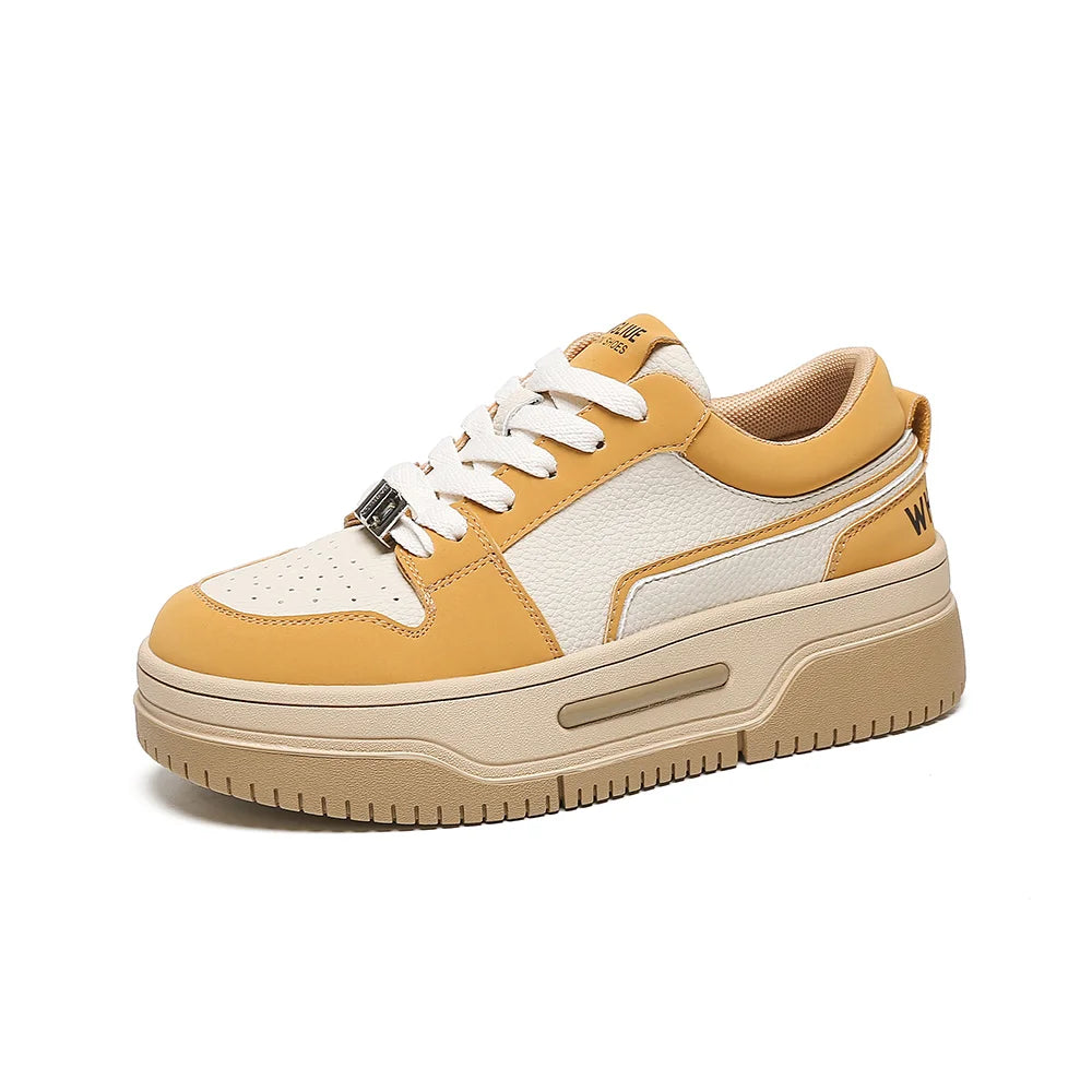 Leren patchwork plateausneakers met gekruist ontwerp voor dames