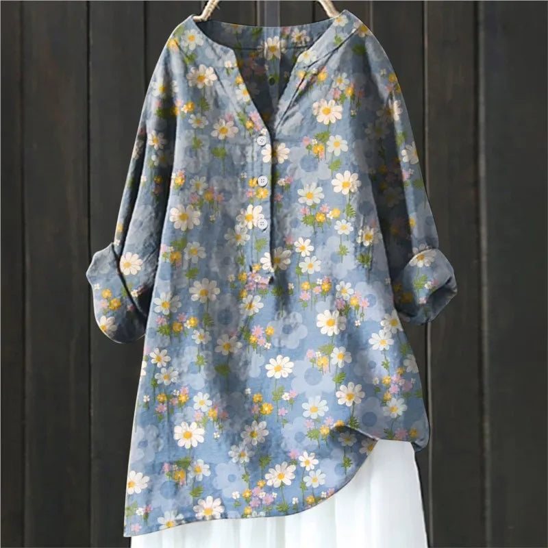 Woubina Blouse | Vrouwen Bloemen Button-Up Lange Mouw Top