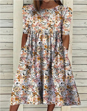 Scandia - Zomerse Midi-Jurk met Korte Mouwen en Bloemenprint