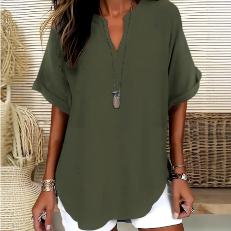 V-Hals Lange Mouwen Shirt - Relaxed Fit en Lichtgewicht Stof