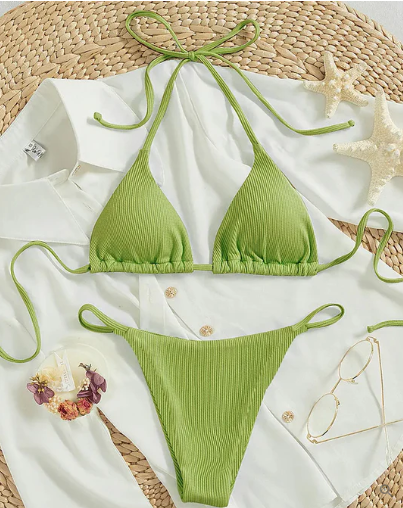 Antonella® | Blauwe bikini met hoge band en V-hals