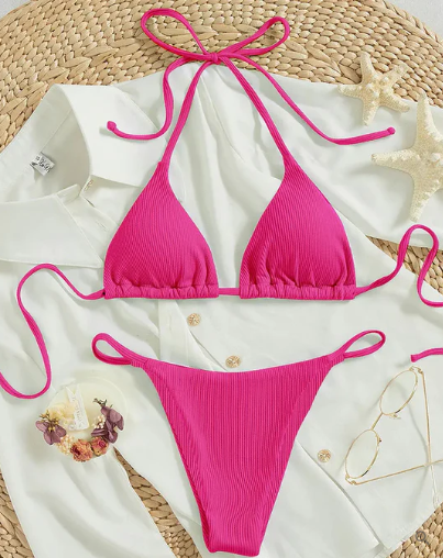 Antonella® | Blauwe bikini met hoge band en V-hals