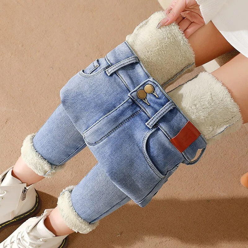 Warme jeans met gemiddelde taille voor dames van Jike
