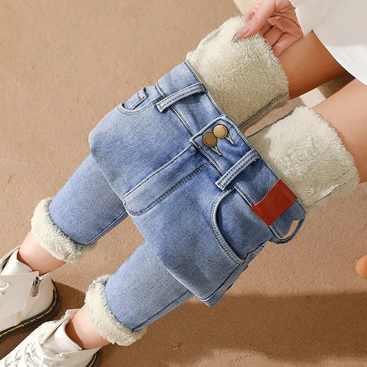 Warme jeans met gemiddelde taille voor dames van Jike