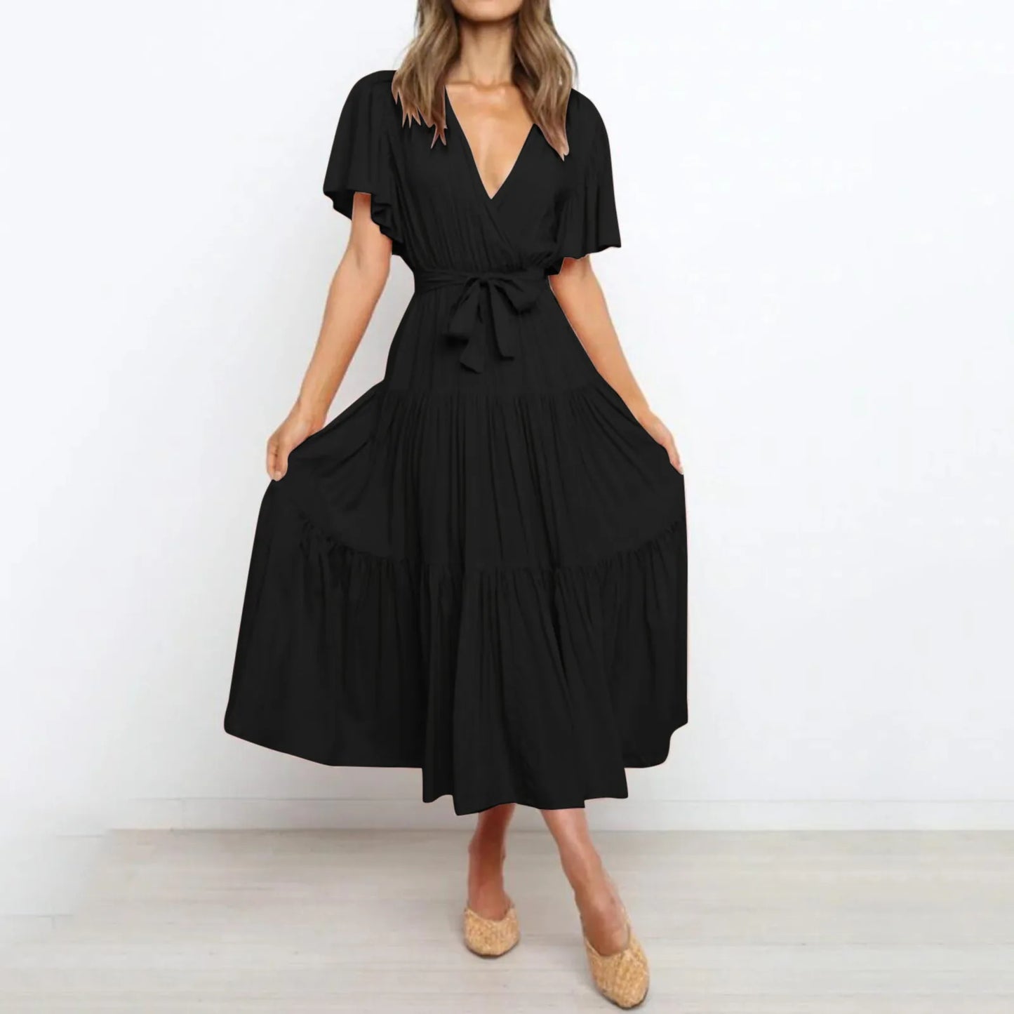 Maxi jurk met diepe V-hals