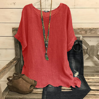 Anna - Effen blouse met korte mouwen en ronde hals
