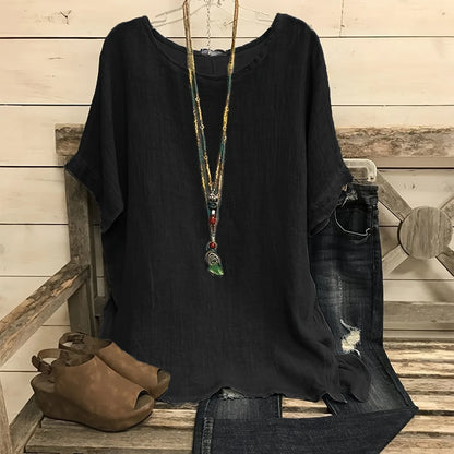 Anna - Effen blouse met korte mouwen en ronde hals