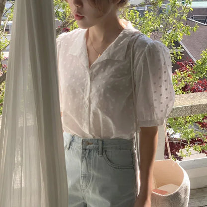 LEILA | Dames chiffonblouse met V-hals in effen kleur