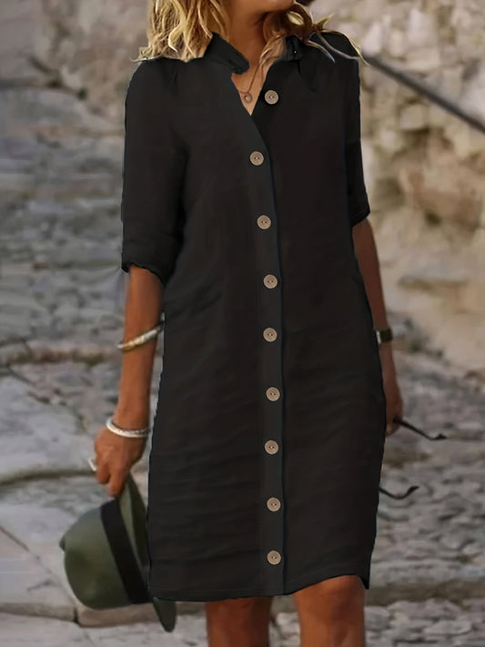Stella - Elegante casual damesjurk met knoopsluiting in midi