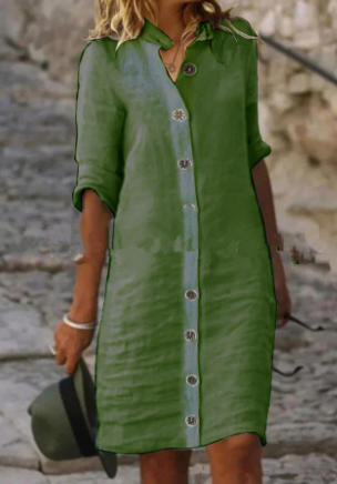 Stella - Elegante casual damesjurk met knoopsluiting in midi