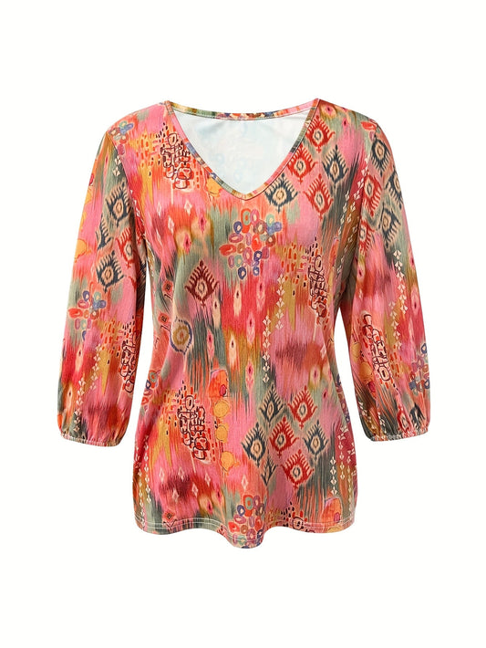 T-shirt – V-Hals & Ademend Materiaal met Bloemenprint