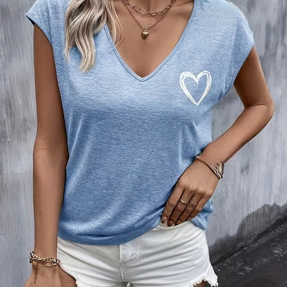 T-shirt met Hartprint – V-hals & Korte Mouwen voor Gemak