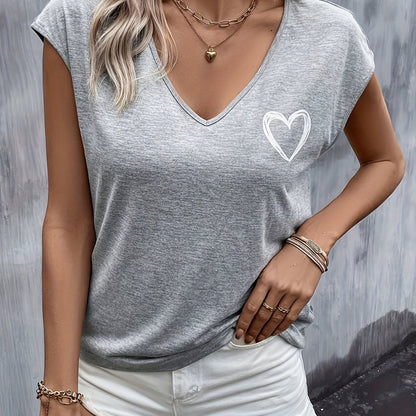 T-shirt met Hartprint – V-hals & Korte Mouwen voor Gemak