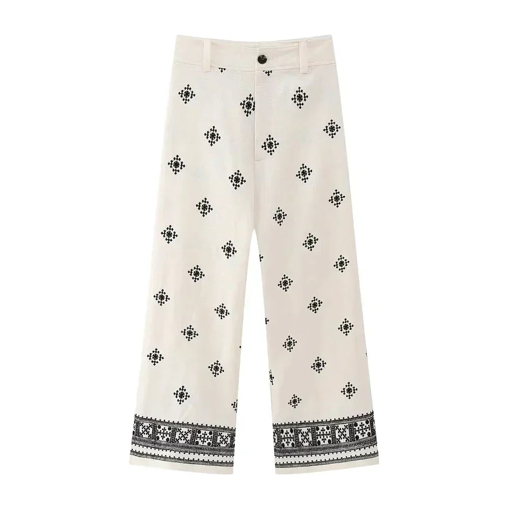 Sophie - Vintage geborduurde broek met rechte pijpen