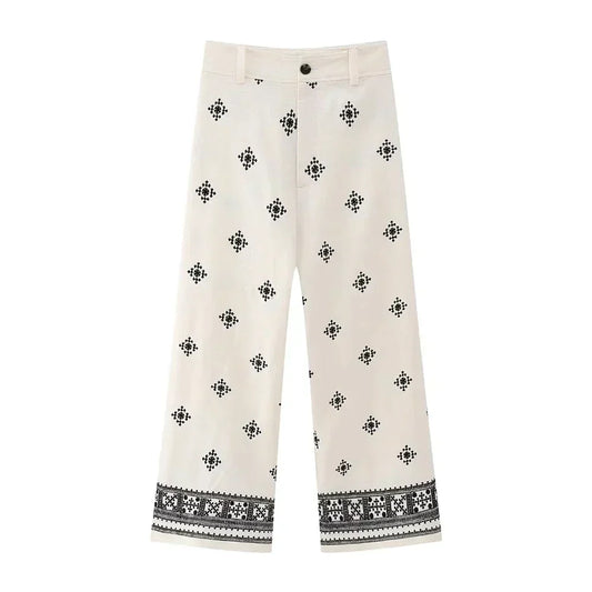 Sophie - Vintage geborduurde broek met rechte pijpen