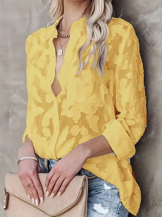 Transparante Knopenblouse - Lange Mouwen Ontwerp & Semi-Transparente Stof