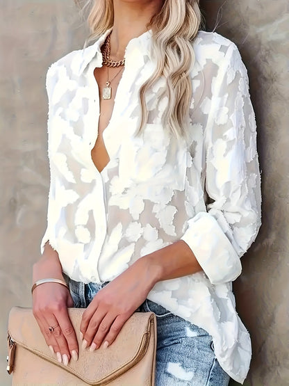 Transparante Knopenblouse - Lange Mouwen Ontwerp & Semi-Transparente Stof
