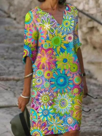 Bloemen midi-jurk met V-hals en tijdloze elegantie