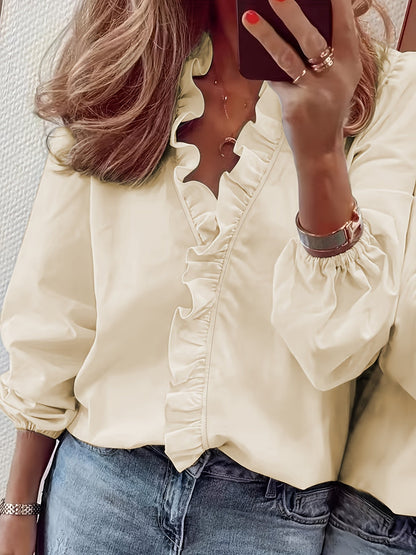 V-Hals Blouse - Rimpeltrim & Ademend Lichtgewicht Stof