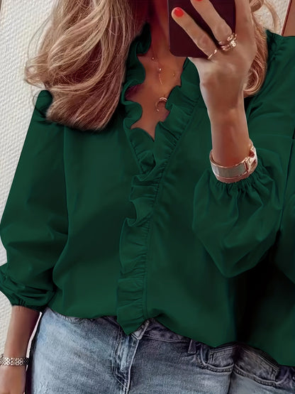 V-Hals Blouse - Rimpeltrim & Ademend Lichtgewicht Stof