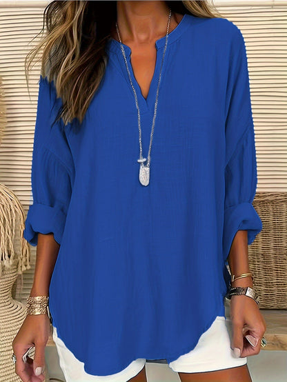 V-Hals Lange Mouwen Shirt - Relaxed Fit en Lichtgewicht Stof