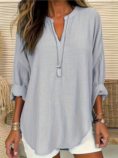 V-Hals Lange Mouwen Shirt - Relaxed Fit en Lichtgewicht Stof