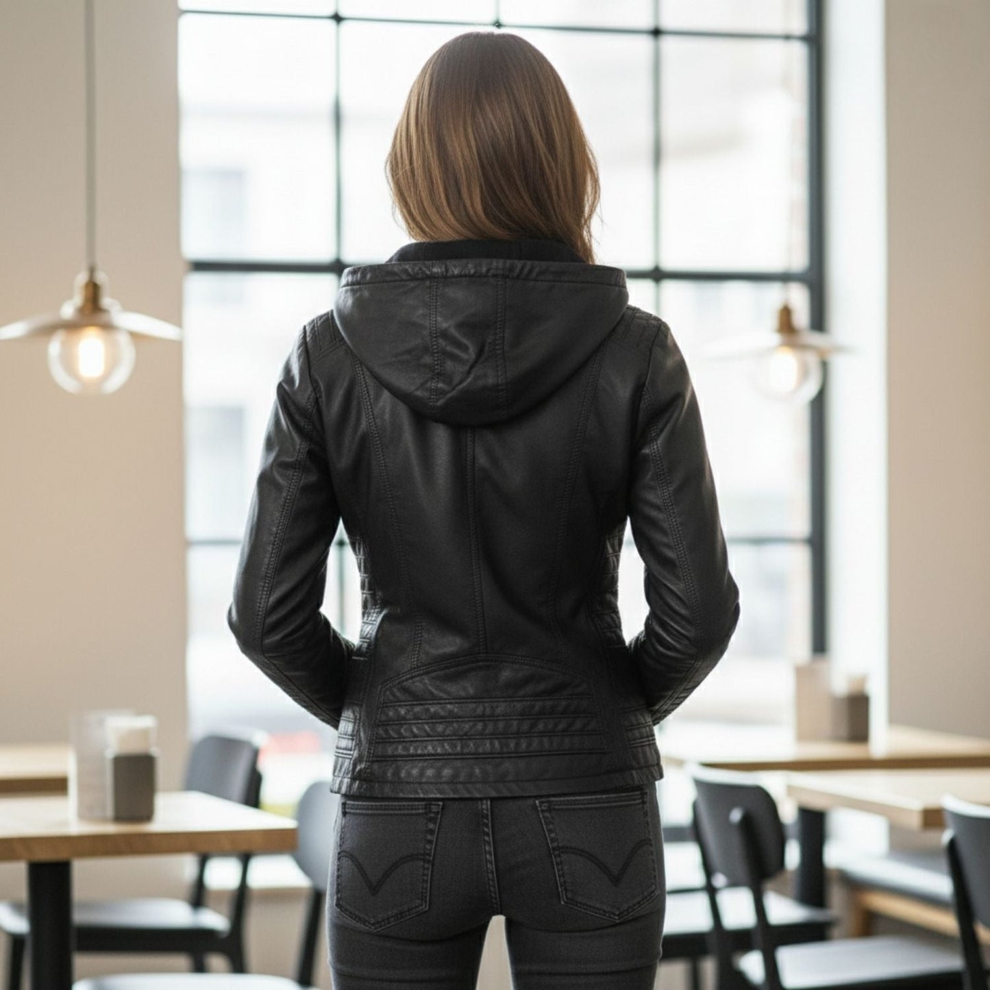 Lyra | Chique en comfortabele leren damesjas met capuchon