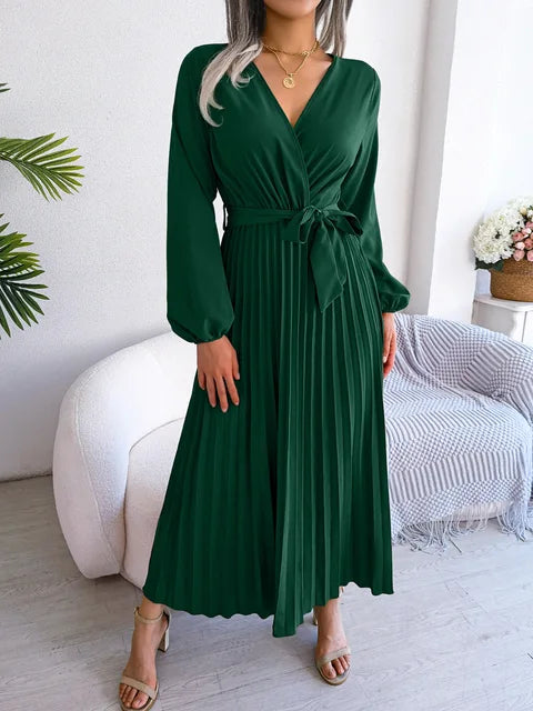 Maxi-jurk met V-hals en lange mouwen voor een elegante look
