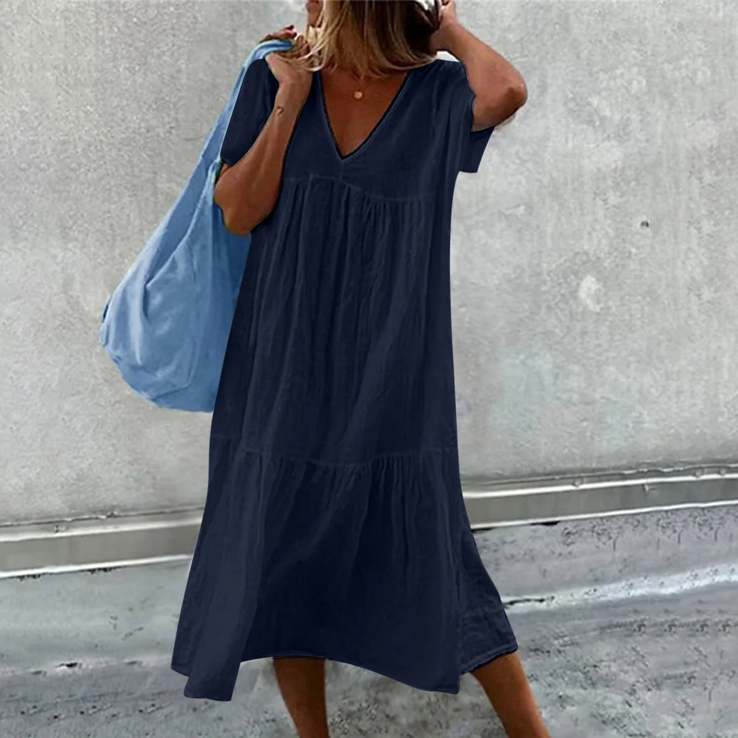 Wylla - Dames casual V-hals jurk met effen clutch tasje