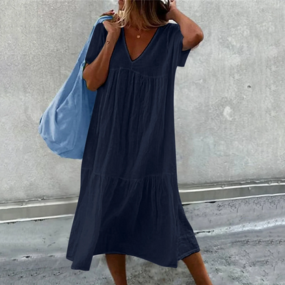 Wylla - Dames casual V-hals jurk met effen clutch tasje