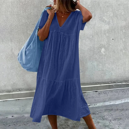 Wylla - Dames casual V-hals jurk met effen clutch tasje